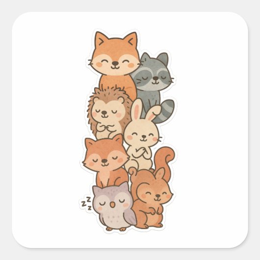 Kawaii Woodland Animal Stack Sleeping Sticker (Vorderseite)