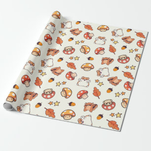 Kawaii Woodland Tiere und Pilze Muster Geschenkpapier