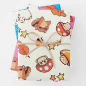 Kawaii Woodland Tiere und Pilze Muster Geschenkpapier Set (Beispiel)