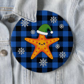 Kawaii Xmas Starfish auf Blue Buffalo Muster Button (Beispiel)