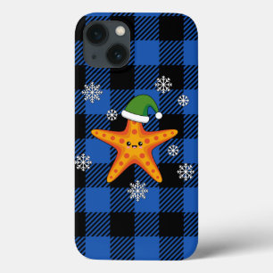 Kawaii Xmas Starfish auf Blue Buffalo Muster Case-Mate iPhone Hülle