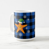 Kawaii Xmas Starfish auf Blue Buffalo Muster Kaffeetasse (Vorderseite Links)