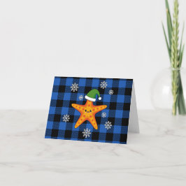 Kawaii Xmas Starfish auf Blue Buffalo Muster Karte