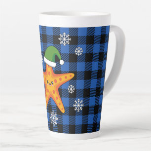 Kawaii Xmas Starfish auf Blue Buffalo Muster Milchtasse