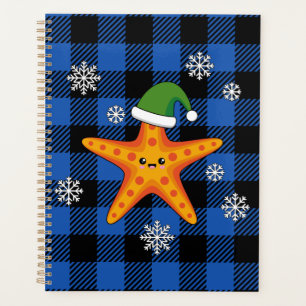 Kawaii Xmas Starfish auf Blue Buffalo Muster Planer