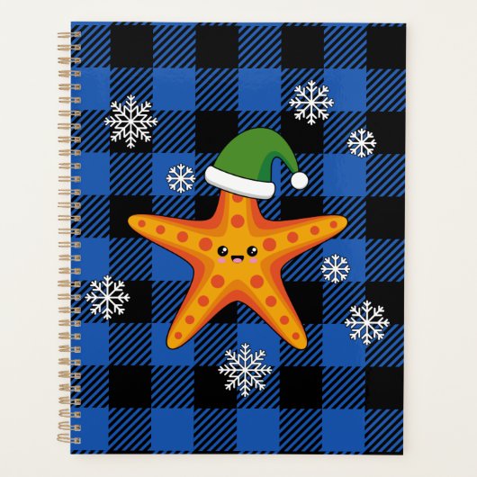 Kawaii Xmas Starfish auf Blue Buffalo Muster Planer (Vorderseite)