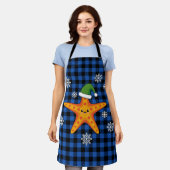 Kawaii Xmas Starfish auf Blue Buffalo Muster Schürze (Getragen)