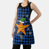 Kawaii Xmas Starfish auf Blue Buffalo Muster Schürze (InSitu)
