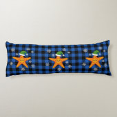 Kawaii Xmas Starfish auf Blue Buffalo Muster Seitenschläferkissen (Rückseite)
