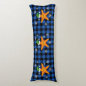 Kawaii Xmas Starfish auf Blue Buffalo Muster Seitenschläferkissen (Vorderseite Vertikal)