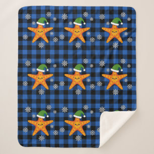 Kawaii Xmas Starfish auf Blue Buffalo Muster Sherpadecke