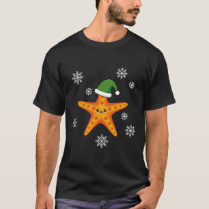 Kawaii Xmas Starfish auf Blue Buffalo Muster T-Shirt