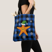 Kawaii Xmas Starfish auf Blue Buffalo Muster Tasche (Von Nahem)
