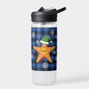 Kawaii Xmas Starfish auf Blue Buffalo Muster Trinkflasche