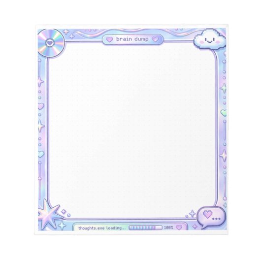 Kawaii Y2K Cyber Pastel Brain Dump Notepad Design Notizblock (Vorderseite)