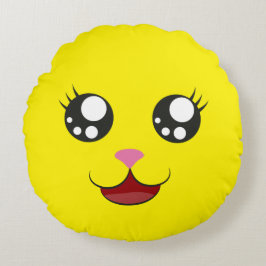 Kawaii Yellow Smile | Behalt ruhiger Rundwurfkisse Rundes Kissen