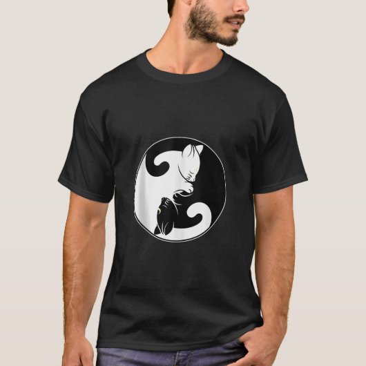 Kawaii Yin Yang Black Cat With Moon Crescent Head T-Shirt (Vorderseite)