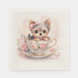 Kawaii Yorkie Teacup Birthday Napkins Serviette