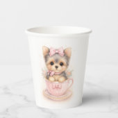 Kawaii Yorkie Teacup Birthday Paper Cups  Pappbecher (Vorderseite)