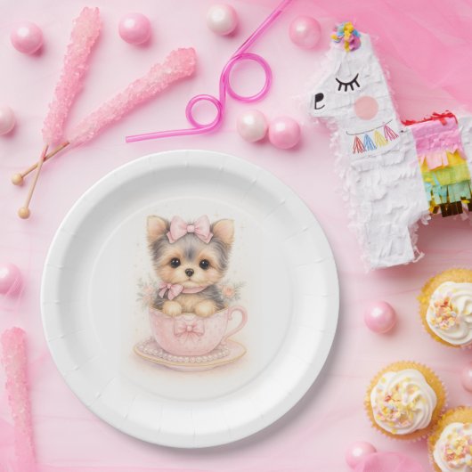 Kawaii Yorkie Teacup Birthday Paper Plate Pappteller (Party)