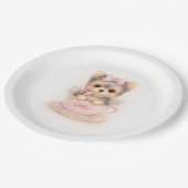 Kawaii Yorkie Teacup Birthday Paper Plate Pappteller (Schrägansicht)
