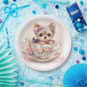 Kawaii Yorkie Teacup Birthday Paper Plates Pappteller (Party)