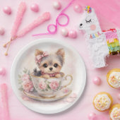 Kawaii Yorkie Teacup Birthday Paper Plates Pappteller (Party)