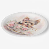 Kawaii Yorkie Teacup Birthday Paper Plates Pappteller (Schrägansicht)