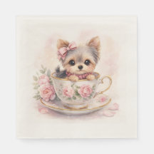 Kawaii Yorkie Teacup Geburtstagsservietten