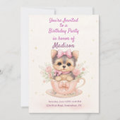 Kawaii Yorkie Teacup Girl’s Birthday Invitation Einladung (Vorderseite)