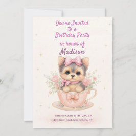 Kawaii Yorkie Teacup Girl’s Birthday Invitation Einladung