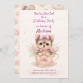 Kawaii Yorkie Teacup Girl’s Birthday Invitation Einladung (Vorne/Hinten)