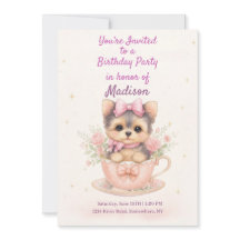 Kawaii Yorkie Teacup Mädchen Geburtstagseinladung