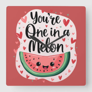 Kawaii "You're One in a Melon" Süße Wassermelonen- Quadratische Wanduhr