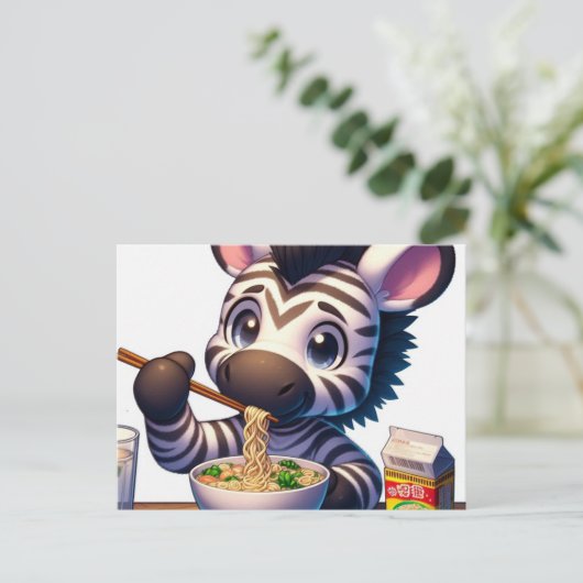 Kawaii Zebra Eating Ramen Postkarte (Stehend Vorderseite)