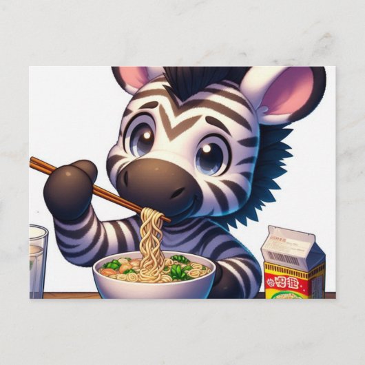 Kawaii Zebra Eating Ramen Postkarte (Vorderseite)