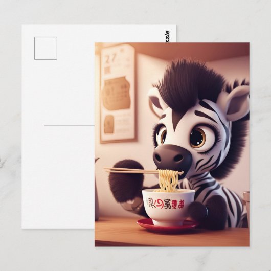 Kawaii Zebra Eating Ramen Postkarte (Vorne/Hinten)