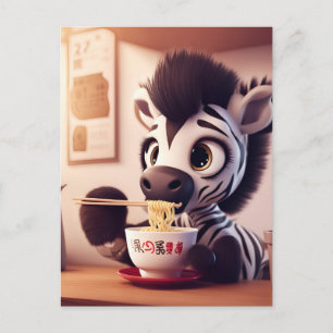Kawaii Zebra Eating Ramen Postkarte
