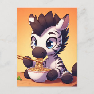 Kawaii Zebra Eating Ramen Postkarte