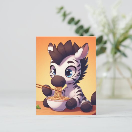 Kawaii Zebra Eating Ramen Postkarte (Stehend Vorderseite)