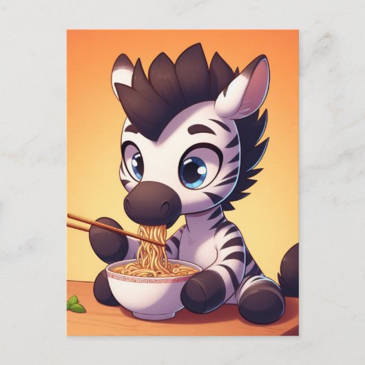 Kawaii Zebra Eating Ramen Postkarte (Vorderseite)