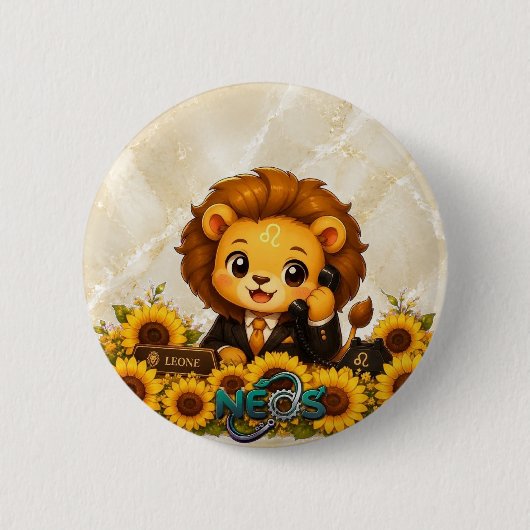 Kawaii Zodiac Neos Löwe Button (Vorderseite)