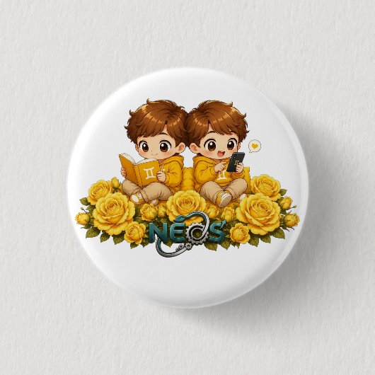 Kawaii Zodiac Neos Zwillinge Button (Vorderseite)