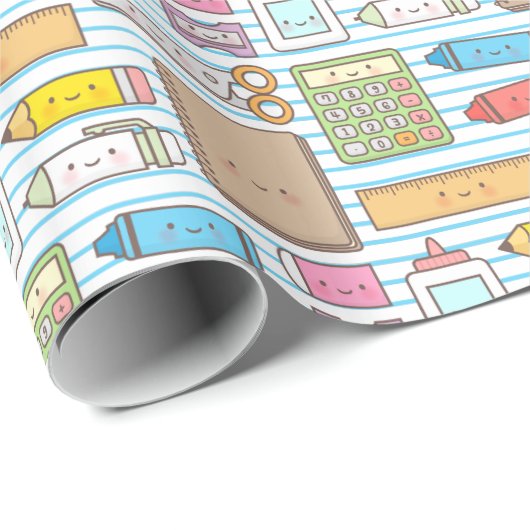 Kawaii zurück zu Schulbedarf-Muster für Mädchen Geschenkpapier (Rolleneckpunkt)