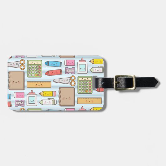 Kawaii zurück zum Schulmaterial-Muster für Mädchen Gepäckanhänger (Vorderseite horizontal)