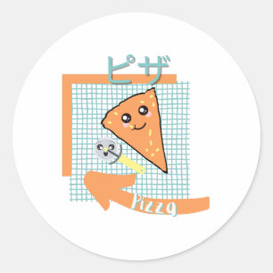 kawaiianische Küche - niedliche Pizza, orange, tür Runder Aufkleber