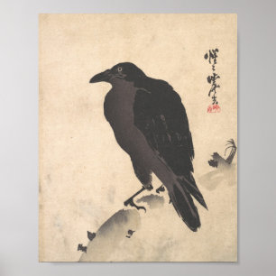 Kawanabe Kyosai Crow Resting on Wood Trunk Poster