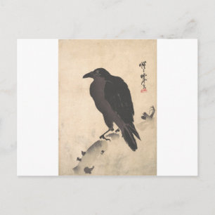 Kawanabe Kyosai Crow Ruhen auf Holz Trunk Art Postkarte