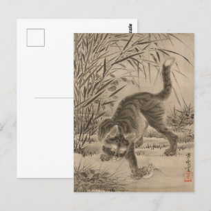 Kawanabe Kyosai Kat Fang einen Frosch japanische K Postkarte