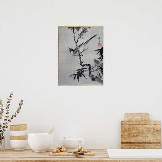 Kawanabe Kyōsai Singing Bird in einer Zweigstelle Poster (Küche)